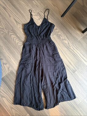 Wilfred Black Smocked-Waist Wide-Leg Jumpsuit